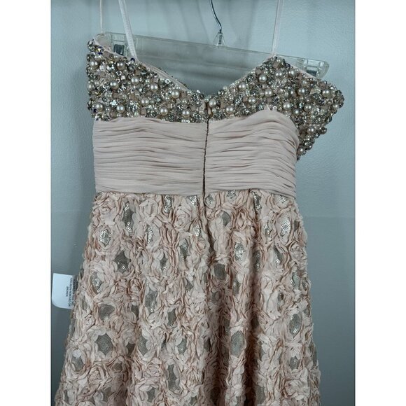 Mac Duggal Embellished Ballgown Rosette Floral Strapless in Champagne NEW Size 0 - Picture 12 of 13